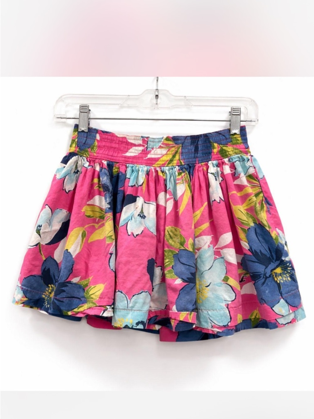 Vintage Y2K Hollister Mini Skirt, Pink Blue Floral Smocked Size XS